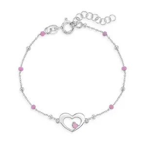 5.5"-6" Dainty Enamel Heart Kids / Children's / Girls Bracelet - Sterling Silver
