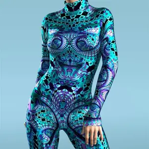 Rave Outfit, Festival Outfit Women, Pole Dance Costume, Rave Clothing Women, Festival Outfit, Rave Bodysuit, Sexy Rave Outfit, Catsuit Woman Tops Long Sleeve Womenswear Comfort Sleeves Multicolor Sleeves Paisley Sleeves