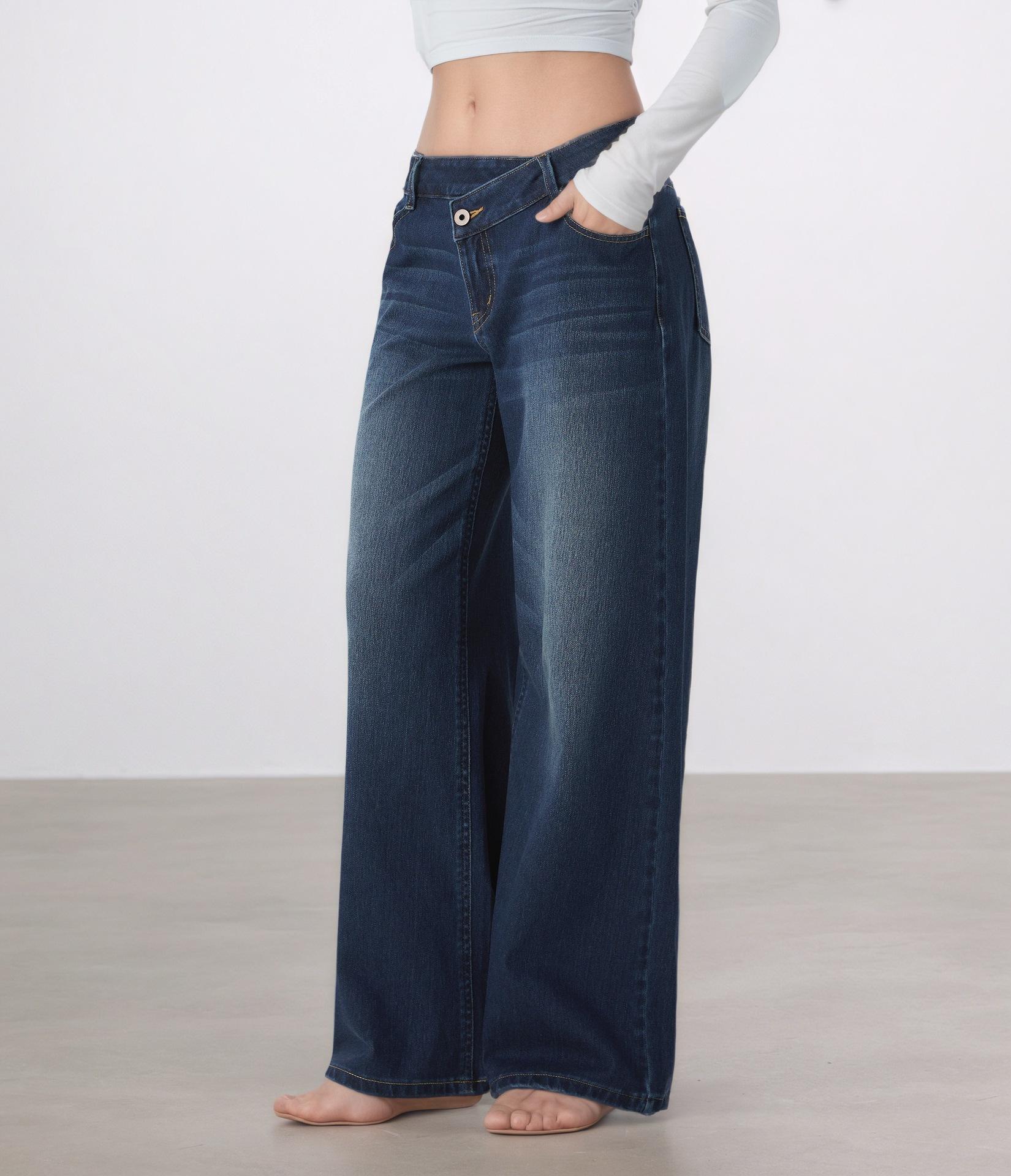 Women Low Rise Baggy Jeans Dark Wash Wide Leg Denim Pants Slimming Casual Streetwear for Women Viral Pantalones Mujer Catching Print Loose Fit mother jeans money loc low waisted crop top Cable Knit Two Tone Boho Goth Black Vintage Wide-Leg Embroidered