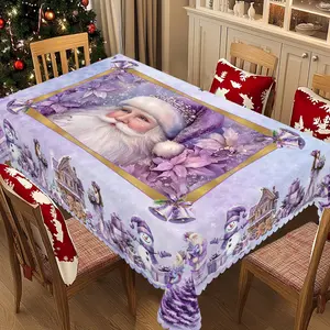 XEXSIN Christmas Decor Themed Print Tablecloth - Rectangle Table Cover with Santa Claus, Christmas Outdoor Decor, manteles de tela para fiesta, Xmas Decor, Holiday Party Decor, Retro Round Table Cloth, Christmas Party Festive Home Kitchen Accessory Gifts