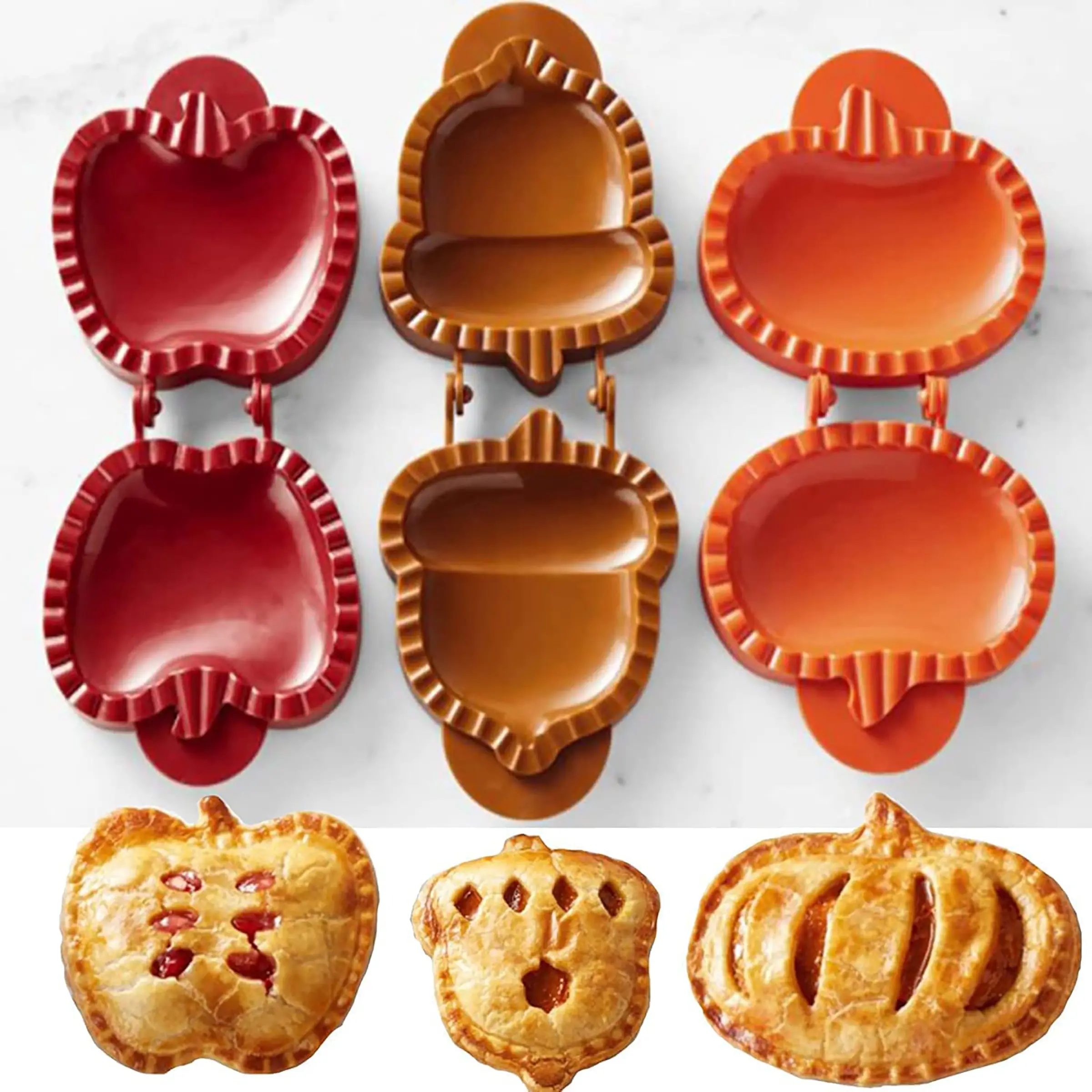 3 Pieces Dough Presser Pie Molds, Party Potluck Hand Pie Molds, Fall Apple Pumpkin and Acorn Shapes Mini Pocket Pie Maker, Molds for Baking, Bakery Molds, Bakeware