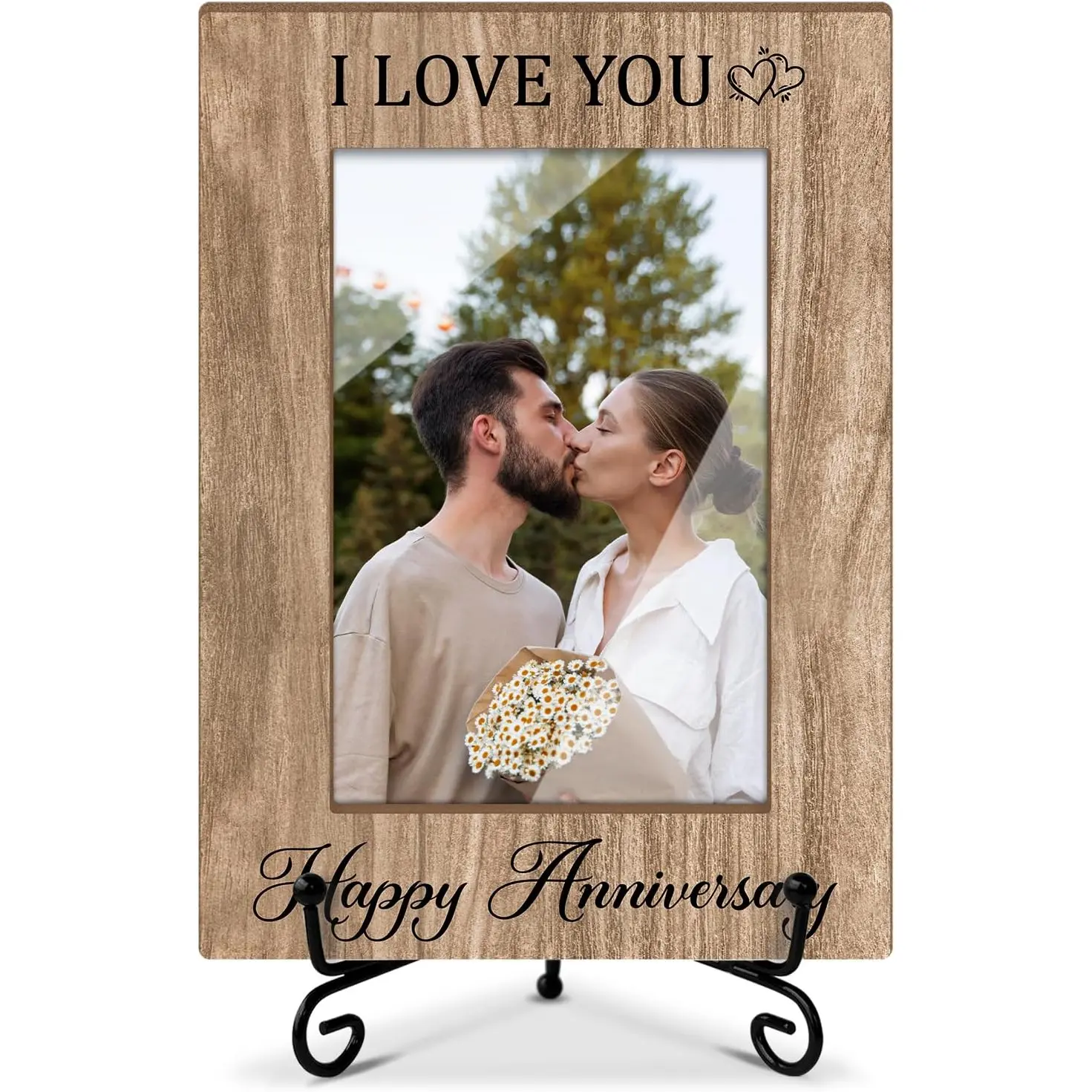 Couple Picture Frame Love Picture Frame, 4x6 Wooden Frame with Stand, Marriage Gifts Couples Gifts for Anniversary, Home Office Desk Happy Anniversary Decorations