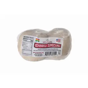 Banku (2/pack).  Pre-packaged, fully cooked banku made from fermented corn and cassava dough.