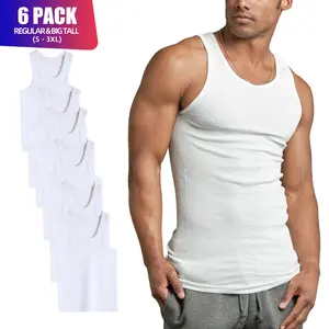 6 Pack Men's A-Shirts 100% Cotton Lightweight Ribbed Underwear Tank Top Solid Casual Menswear S-3XL Regular Big & Tall Workout Breathable Sleeveless Plain Classic