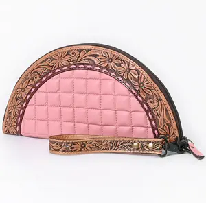 American Darling Hand-Tooled Leather Taco Clutch Western Genuine Leather Wristlet Bag