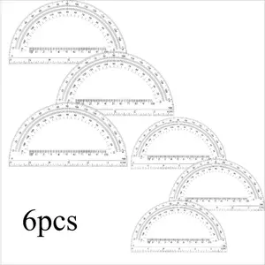 6 Pieces Plastic Protractors Bulk, Classroom Clear Math Protractors 180 Degrees, 6 Inch for Geometry, Angle Measurement, Back to School Supplies
