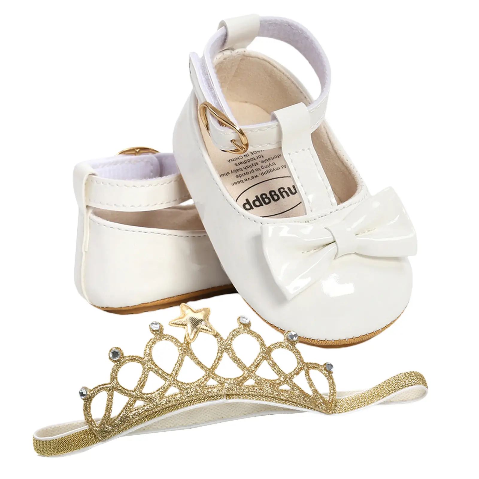 Baby Girl’s PU Toddler Shoes, or Fashion Solid Color Bow Rubber Sole Casual Shoes and Headband Set