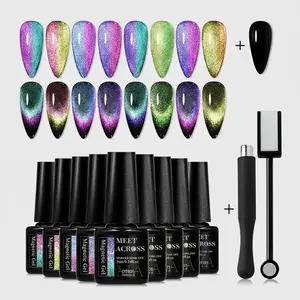 9D Rainbow Magnetic Uv Nail Gel Polish Set, 1 Set Starry Sky Effect Cat Eye Nail Gel, Semi Permanent Long-lasting Nail Gel, Suitable for Nail Art and Salon Use, Nail Products, Nail Manicure Care