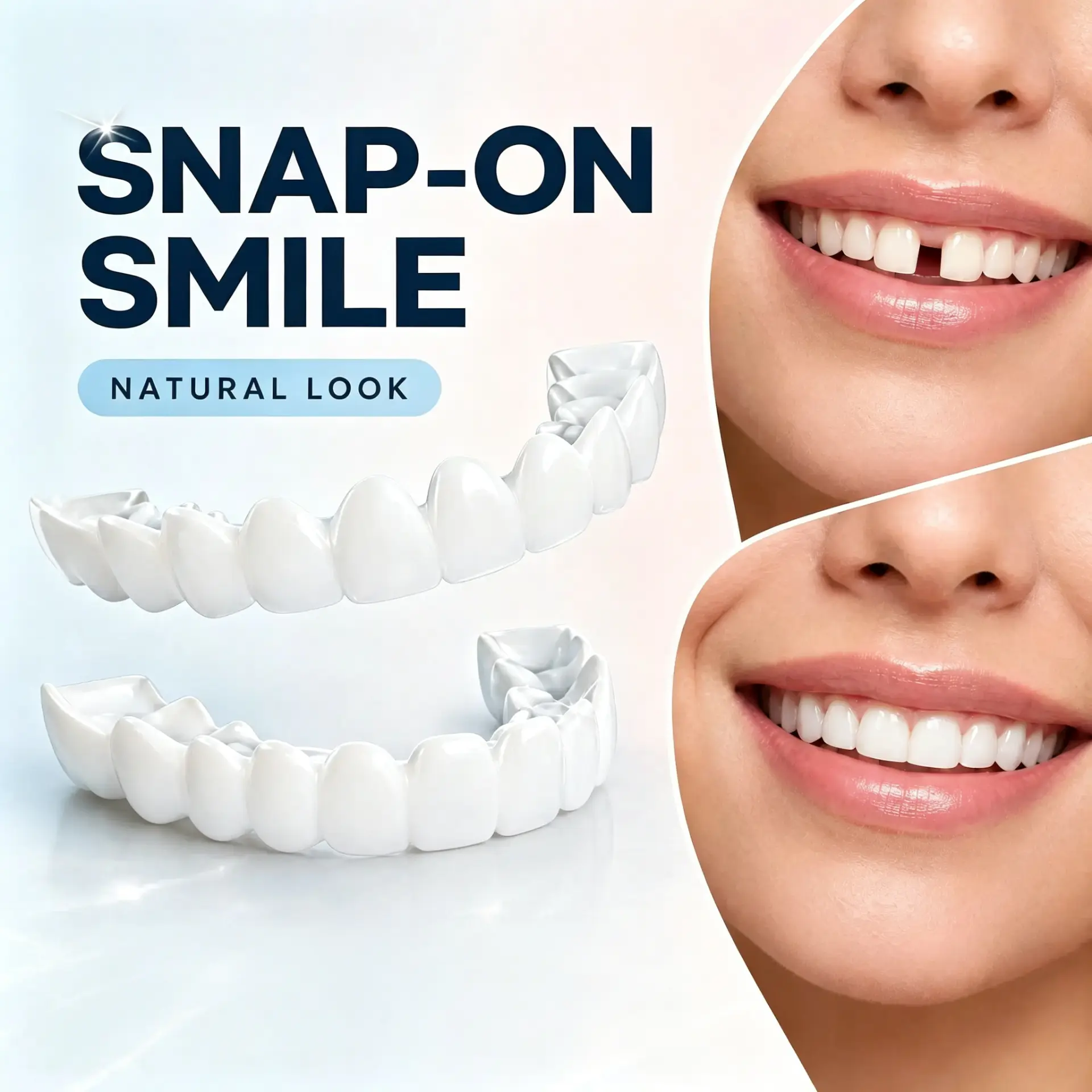 Stop Covering Your Mouth When You Smile! 3 Pairs Snap On Smile Veneers - Premium Cosmetic Uppers Temporary Smile Makeover Teeth Covers for Gaps Stains & Missing Teeth Removable Natural Look Party Essential  (Tooth Color)