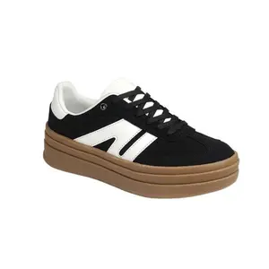 Black & White Suede Sneakers with Brown Sole Comfortable Lace-Up Design for Everyday Wear Closed Toe Running Shoes