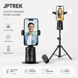 JPTREK Mini Selfie Stick Tripod with Auto Face Tracking, 360° Rotating Retractable Phone Stand, Pocket Size Portable Anti-Shake Stabilizer for Vlog, Travel, Concert, Live Streaming & Video Recording