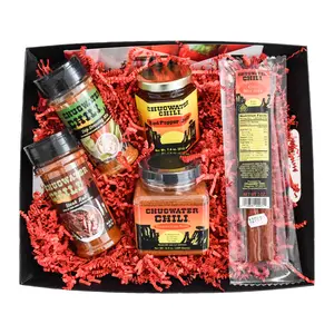 Chugwater Chili Family Gift Basket - All Natural Beef Snack Set with Dip Dressing Mix Steak Rub Red Pepper Jelly & Beef Stick Made in USA