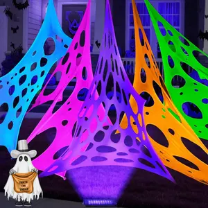 Glow in the dark 1300 Sqft 5 colors Uncut Giant Spider Web Halloween Decorations Outdoor with 1 Black Light &10 Ground Nails Stretchy Beef Cloth Netting DIY Flexible Elastic for Yard Party Decor