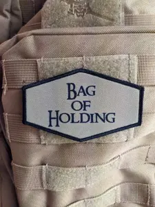 bag of holding dnd dungeons and dragon meme 4"x2.5" hexagon morale patch with hook and loop backing