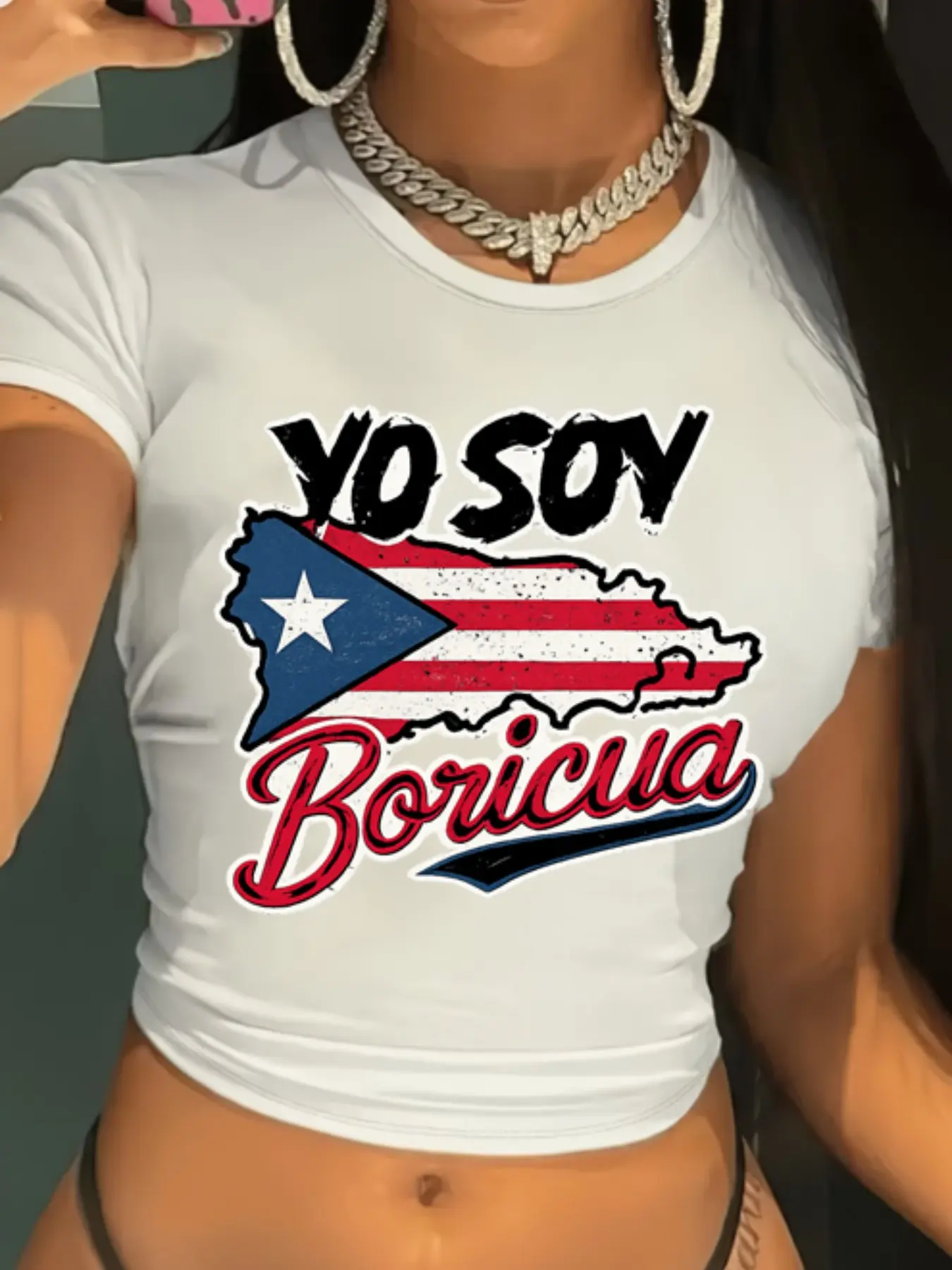 Yo Soy Boricua Crop Top - Puerto Rico Flag Map Graphic Print Pride T-Shirt Summer Everyday Womenswear