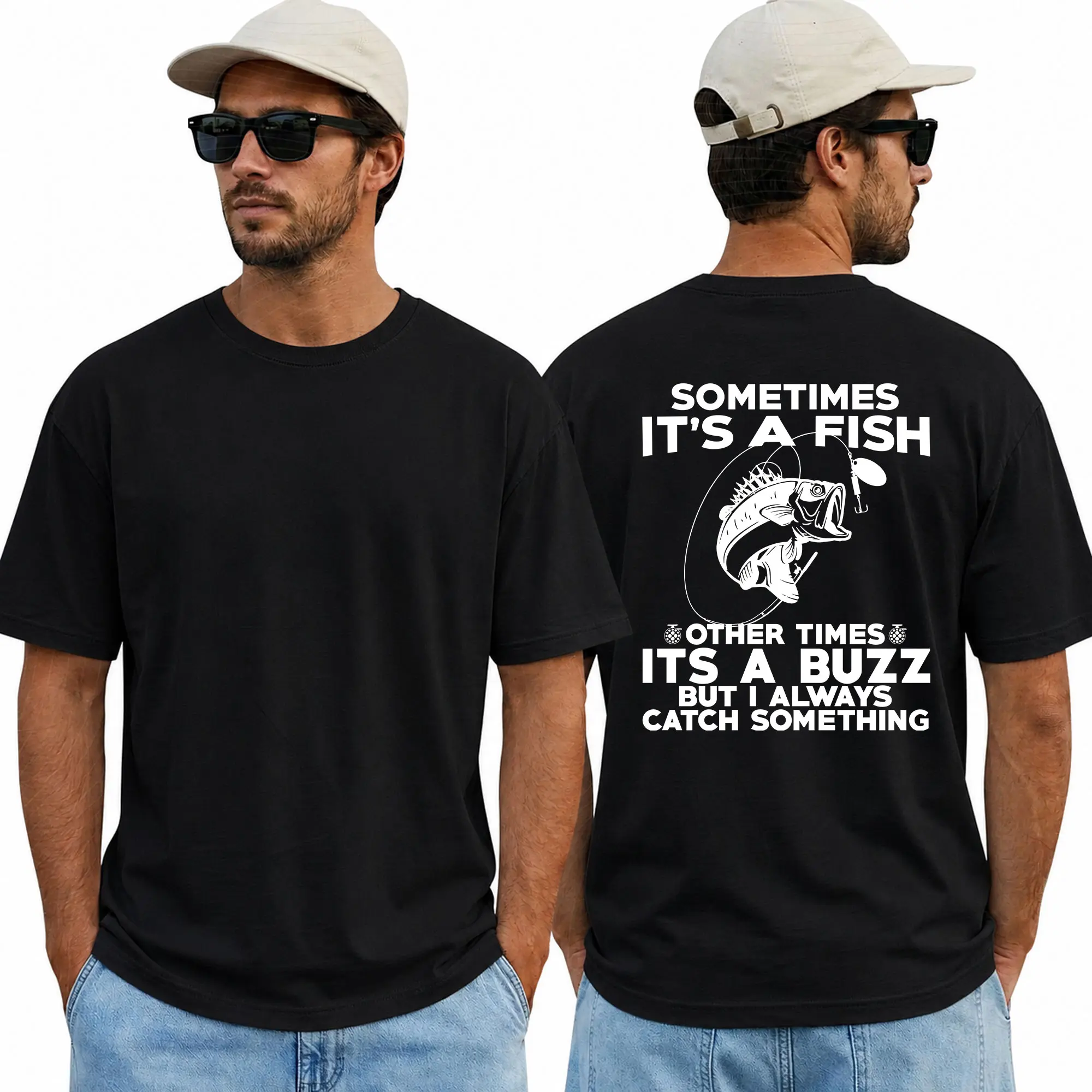 Funny Fishing Shirt, Sometimes It's A Fish Sometimes It's A Buzz Graphic Tee, Bass Fisherman Humor Gift, Lake Life Unisex T-Shirt Casual Classic