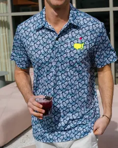 The Masters Golf Tournament Azaleas Navy Golf Polo Shirt, Augusta Inspired Floral Golf Shirt, Lightweight Breathable Golf Apparel