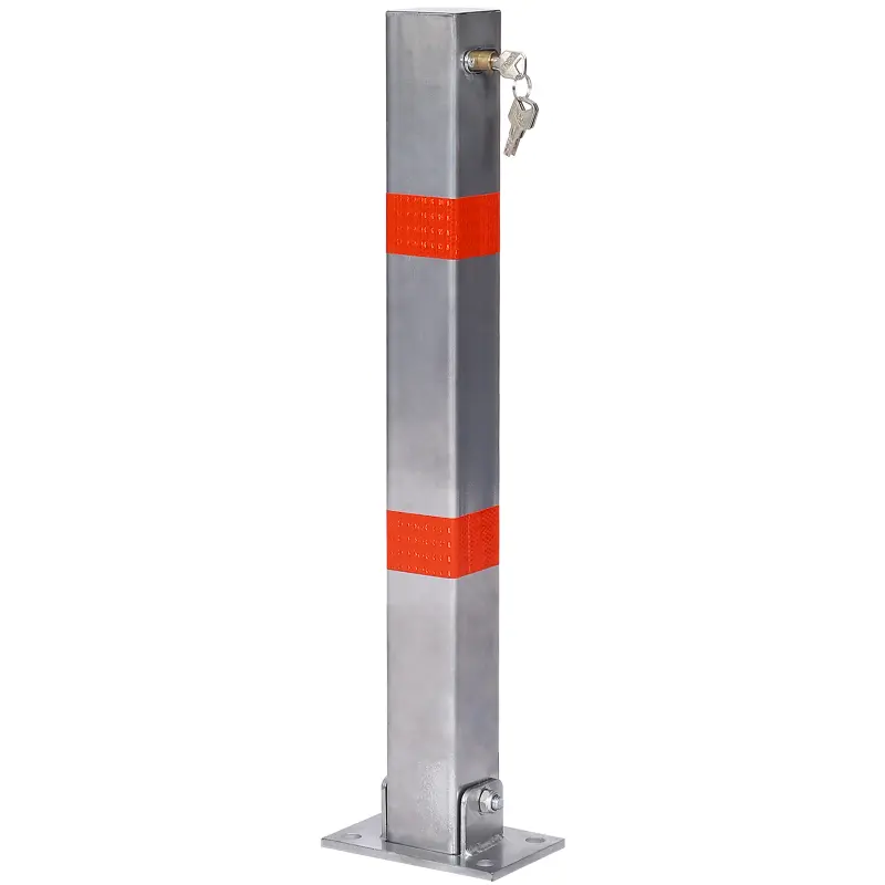 Parking Bollard Safety Bollard Pole Barrier with Lock, 27.6" Steel Car Parking Protection Posts with 4 Free Anchor Bolts for Home Garage Street Decor or Traffic Sensitive Area - Square - Gray