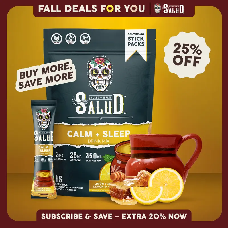 Salud 2-in-1 [Calm + Sleep - Lemon Honey] Nighttime Drink Mix, Agua Fresca, Melatonin, Magnesium, Saffron Extract, L-Theanine, Relaxation & Sleep Support, Non-GMO, Gluten Free, Vegan, Low Calorie, 1g Sugar (15 Servings)