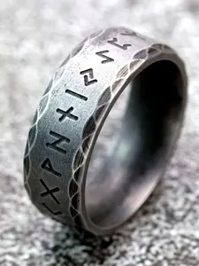 Men's Vintage Norse Viking Odin Rune, Durable Stainless Steel Interwoven Band, Statement Rings, Valentine's Day & Father's Day Gift