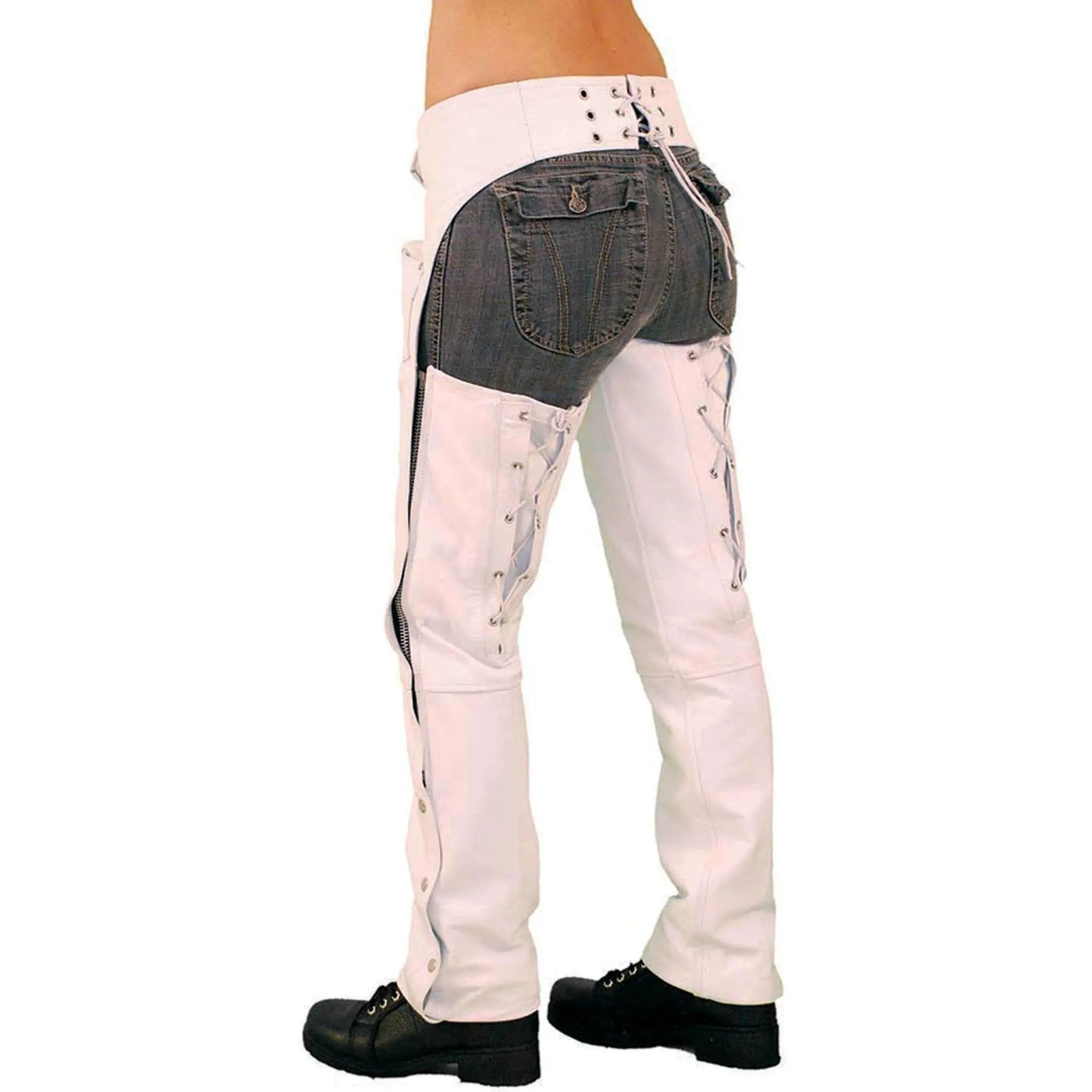 White Leather Chaps w/Adjustable Back & Thigh Lacing #C6028LLW White Leather Chaps w/Adjustable Back & Thigh Lacing #C6028LLW