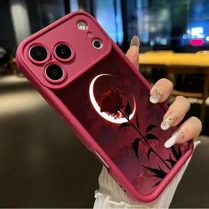 Phone Case for iPhone 17 Pro Max Air Promax/16/15/14/13/12/11 Moonlit Rose Pattern Straight Edge Upgraded Lens Protection Durable Bumper Cover for Girl