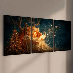 3-Piece Christmas Canvas Art Set, Starry Night Santa Claus, Holiday Wall Decorations, Modern Home Poster, Waterproof High-Definition Print