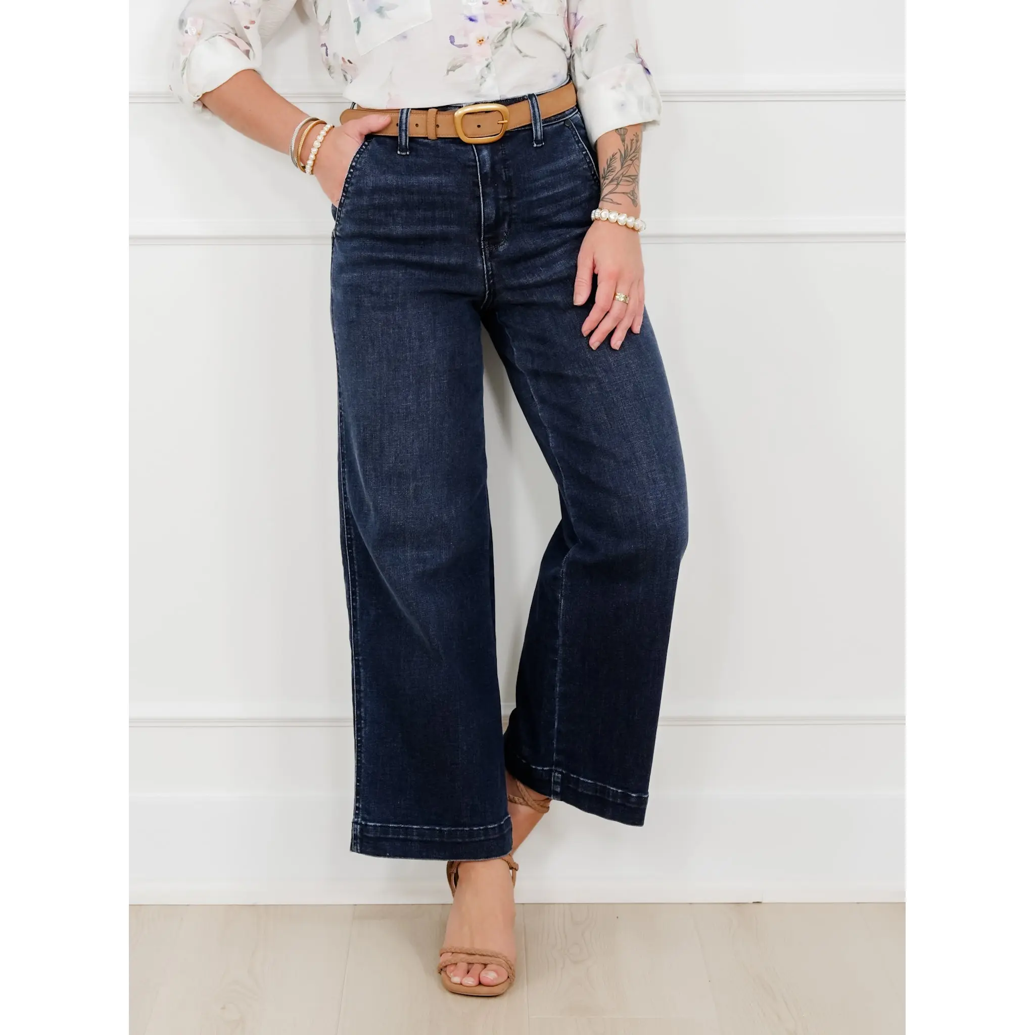 Judy Blue the Jasmine High Rise Dark Wash Wide Leg Ankle Trouser Jeans