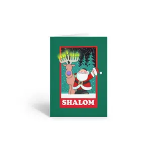 Stonehouse Collection Christmas and Hanukkah Card, Santa & Menorah Antlers Holiday Greeting Card Set – 12 Cards & 12 Envelopes, Made in the USA
