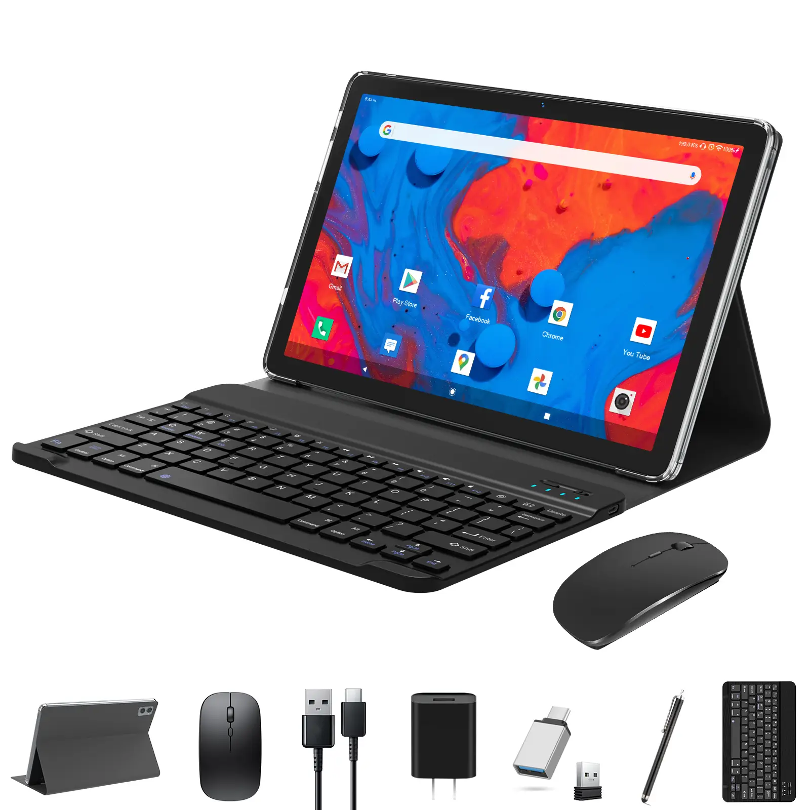 Tablet 2025 Newest Android, 2 in 1 with 128GB Large Storage, 10 Inch Big Screen with Octa-Core Processor, 5G WIFI with Keyboard, 13MP Rear Camera, 5.0