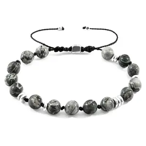 Grey Jasper Agaya  and Stone Beaded Macrame Bracelet