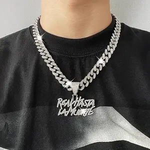Iced Out Cuban Link Chain for Men, Gold Plated Rhinestone Pendant Necklace, Hip Hop Statement Jewelry Gift for Him