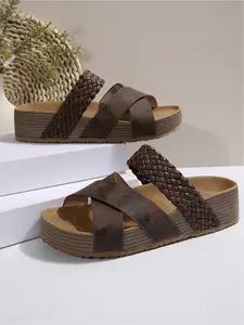 2026 Summer Woven Slide Sandals for Women - Vintage Platform Slides, Elegant Sandals, Non-Slip Breathable Casual Beach One-Strap Shoes