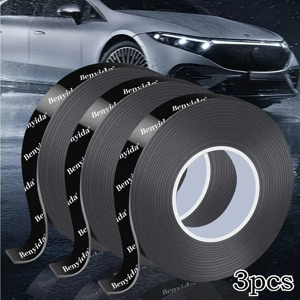 3 Rolls Car Double-Sided Tape, Strong Adhesive, Heat Resistant, High Temperature Resistant, Ideal for Exterior, Tail Lights, Bumpers, Badges, DIY, Professional Use