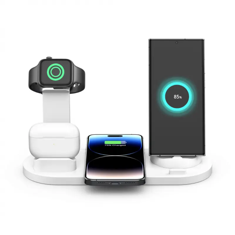 Desktop charger for iphone 17 16 15 14 13 12 11 10 9 8 7 Pro Plus ProMax Samsung Xiaomi Watch AirPods 6 in 1 15W Max Wireless Smart Charging Dock, Chargeable Type-c Fast charging Stand Electronic Gadgets