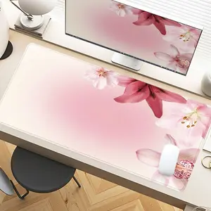 Desk Pad Floral Pink Orchid Cherry Blossom Mousepad XXL Mouse Pad For Laptop Desk Mouse Pad Extra Large With Non-Slip Rubber Base Stitched Edges Surface For PC Gamers Office Workers & Home Use Perfect For Spring Gift Romantic Decor