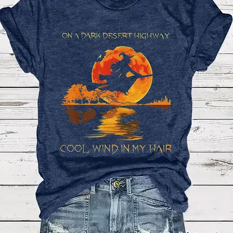 Women’s Letter and Sunset Graphic Print Round Neck Tee, Crewneck Casual Tops, Vintage Casual Lightweight Short Sleeve T-Shirt for Daily Wear, Summer, Womenswear