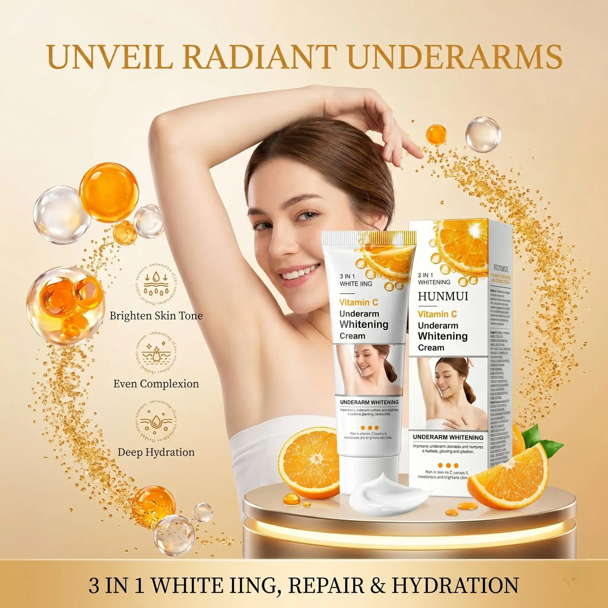 Vitamin Underarm Brightening Cream, Niacinamide Vitamin C Essence, Moisturizing Hydrating Body Whitening Luster, for Elbows, Armpits, Knees, Thighs