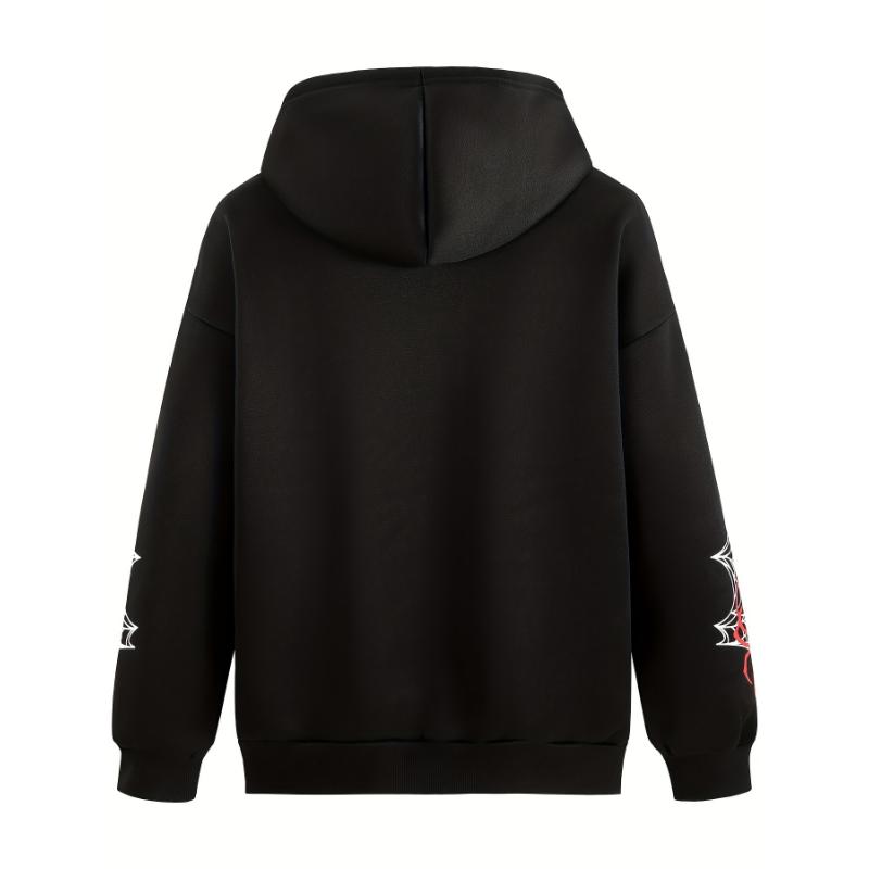 Women's Y2K Spider Web Print Zip-Up Hoodie Jacket - Vibrant Red Geometric Pattern, Long Sleeve Machine Washable Fall Casual Streetwear, Spider Hoodie, Seasonal Clothing, Bold Design, Quality Stitching, Statement Piece, Fashion Enthusiasts