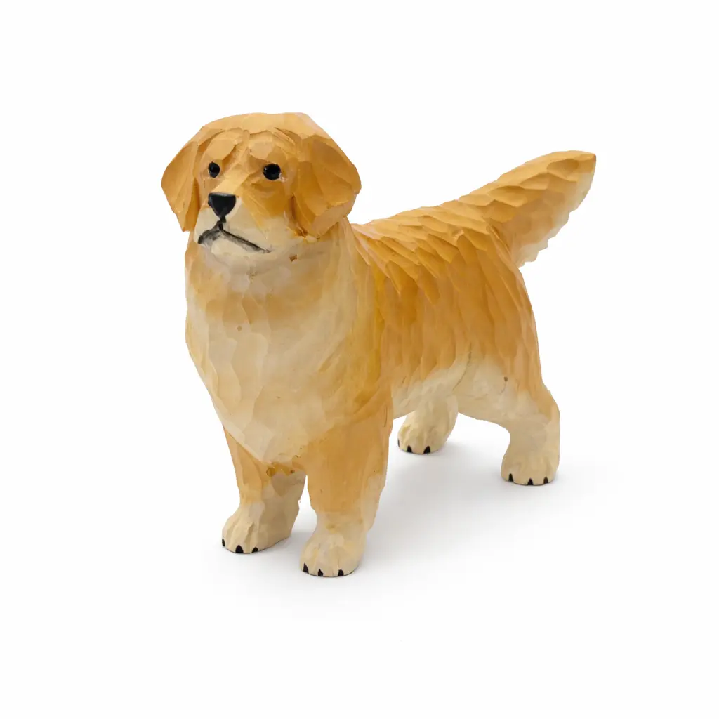Hand-Carved Golden Retriever Wooden Figurine