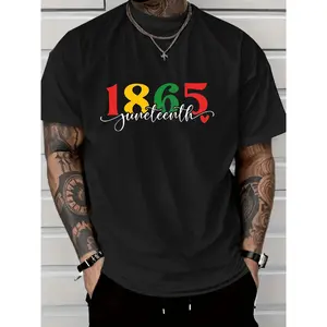 Men's Clothing, Men's T-shirt, Casual Style Printing Design, Pure Cotton Fabric, Men's Shirt, Men's Suit, 1865 Juneteenth Black Short-Sleeved T-shirt, Men's Casual Fashion, Loose Design, Cultural Memorial, Spring and Summer Season, Unique Design, suitable