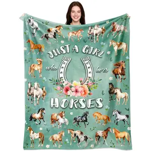 1pc Horse-themed Slogan Print blanket, Soft Warm Blanket, a soft and comfortable for girls and ladies, suitable for living room sofas, bedding, and flannel covers.