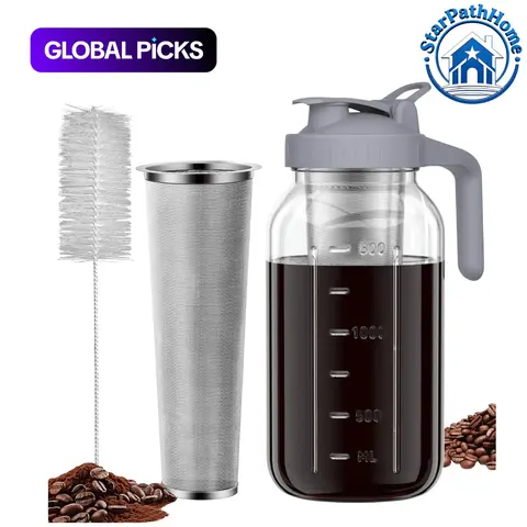 Cold Brew Coffee Maker, 1 Count Mason Jar Pitcher with Handle, Lid & Filter, Ice Tea & Coffee & Milk Storage Container #GLOBAL PICKS