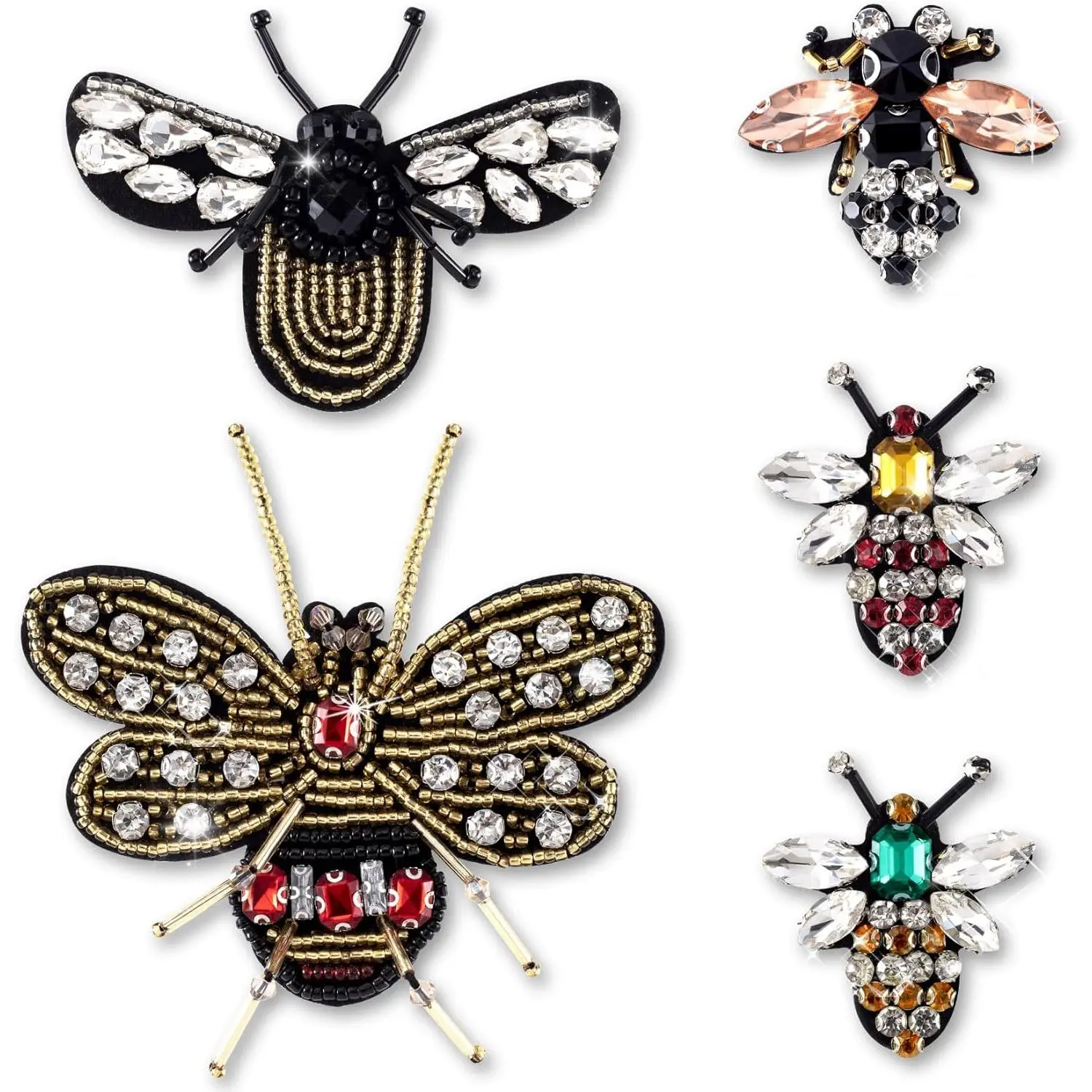 5 count Rhinestone Beaded  Patches, Sew   Beaded Appliques, Sewing Embroidered Patches Applique for Jackets, Jeans, Clothing, Handbag, Shoes, Decorative, DIY Projects (5 Styles)
