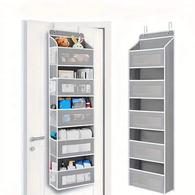 Over The Door Organizer Storage-5-Tier Hanging Organizer with 10 Large Pockets, Anti-Tilt Design, Capacity for Bedroom, Bathroom, Baby Product Ptorage，Dormitory Storage，Back to School Must Have