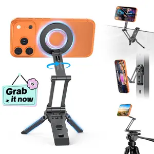 OMOTON TP06 Phone Holder for MagSafe Tripod Hook with Magnet Back & Arca-Swiss Base [Equipped Lanyard], 360°Rotating with 1/4" Screw, Magnetic Phone Tripod for iPhone 17/16 Pro Max Air Fits Vlog, Travel, Gym [Spring glow up]