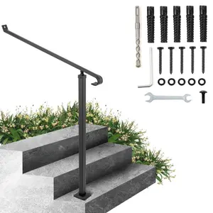 VEVOR Handrails for Outdoor Steps 1-2 Step Railings Wrought Iron Handrail Stair Railings for Steps Black Iron Railings for Steps Wall and Floor Mounted with Installation KitVEVOR Super Brand Day