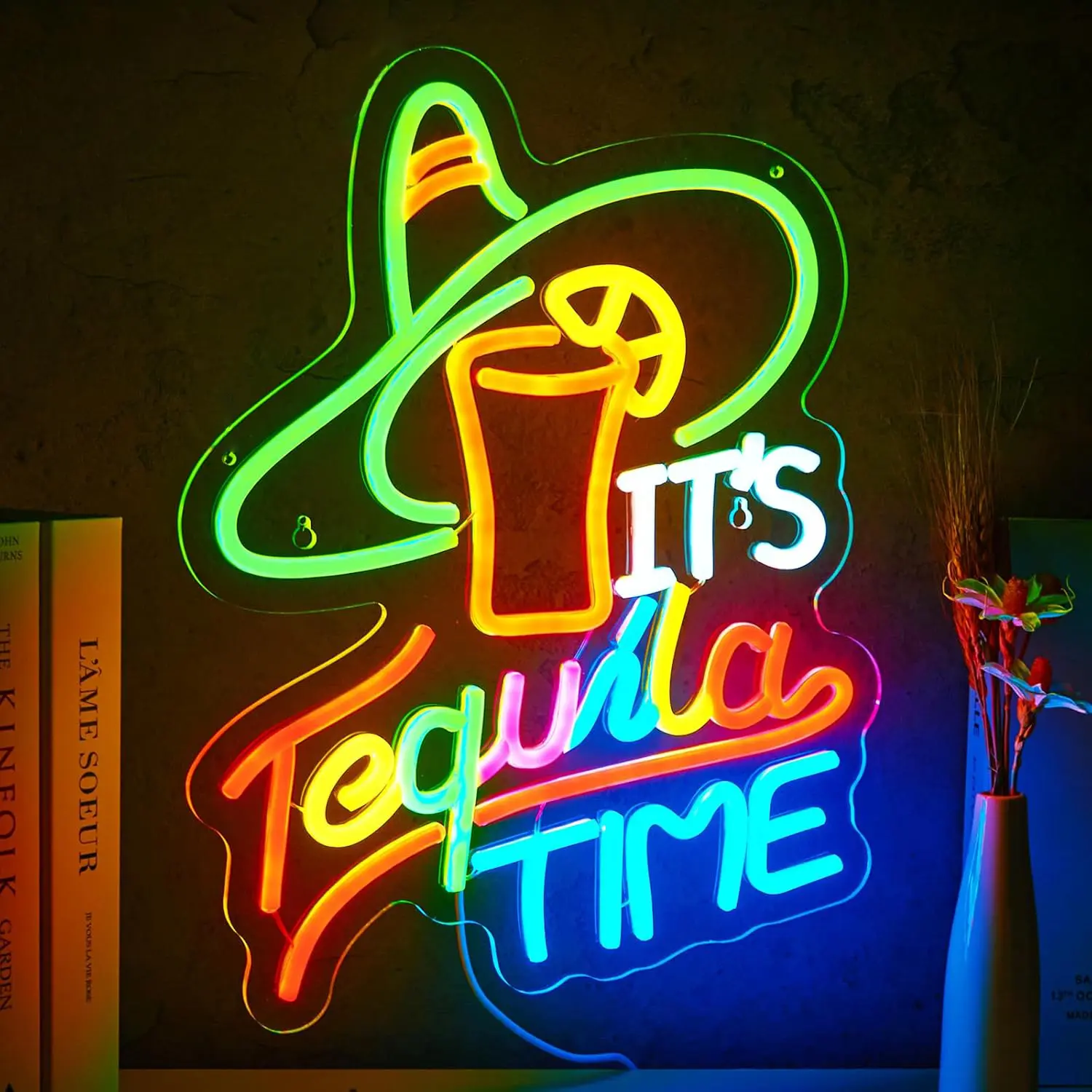 "Shatterproof 'It's Tequila Time' USB LED Acrylic Decorative Neon Light, Neon Colors Party Light for Home Man Cave, Friends & Family Gifting, Indoor Wall Decor - summerwins", Atmosphere Light