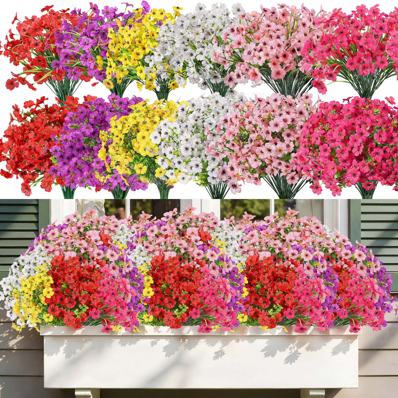 SHareconn 24/30-Set Casual Faux Daisy & Eucalyptus Leaf Artificial Flower Bouquet, UV-Resistant Decorative Flowers for Outdoor Porch, Garden Home Decor