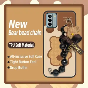 Dirt-resistant Simplicity Phone Case For Nokia G22 Bear bracelet Cartoon cute Back Cover Skin-friendly feel soft case Waterproof Black pearl pendant protective case silicone